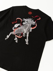 Niepce Men’s Raging Kirin Embroidery Graphic Tee Japanese Streetwear T-Shirt