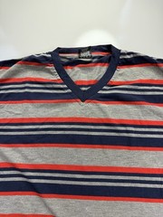 Pure Vintage 80s Striped V Neck T Shirt Mens Medium Gray Blue Red Retro skater