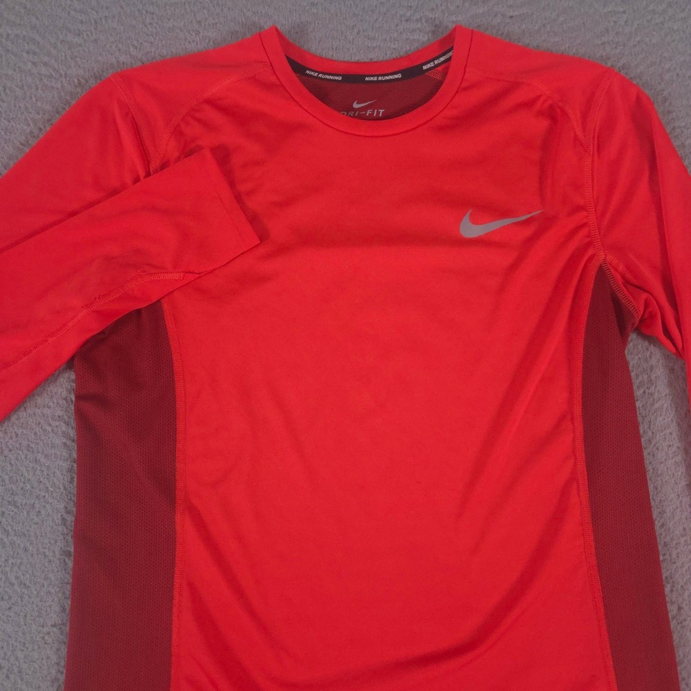 Nike Shirt Mens M Red Running Dry Miler Long Sleeve Dri-Fit Mesh Performance