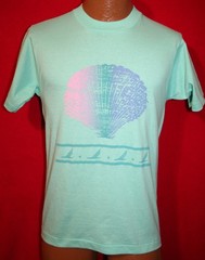 Vintage 80s SCALLOP SEA SHELL Sea Green Single Stitch 50/50 T-SHIRT M Beach