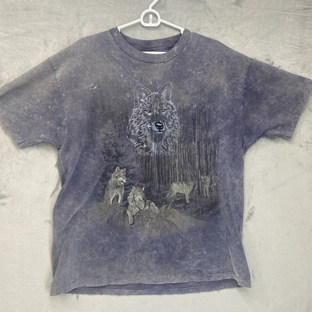Vintage Wolf Shirt Lg Acid wash Single stitch Grunge outdoors Animals Hanes PFD
