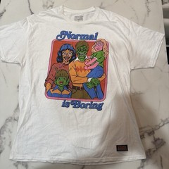 Steven Rhodes Normal Is Boring White Graphic TShirt Retro Monster Family Size XL