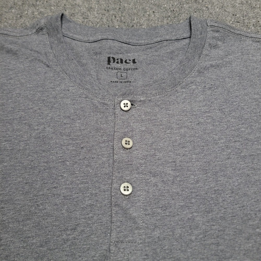Pact Shirt Mens Large Gray Organic Cotton Softspun Long Sleeve Henley Casual