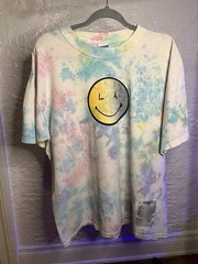 Upcycled One‑off‑Kind Tie‑Dye Shirt LA Cracked Smiley Front / Lord’s Gym Back 🌊