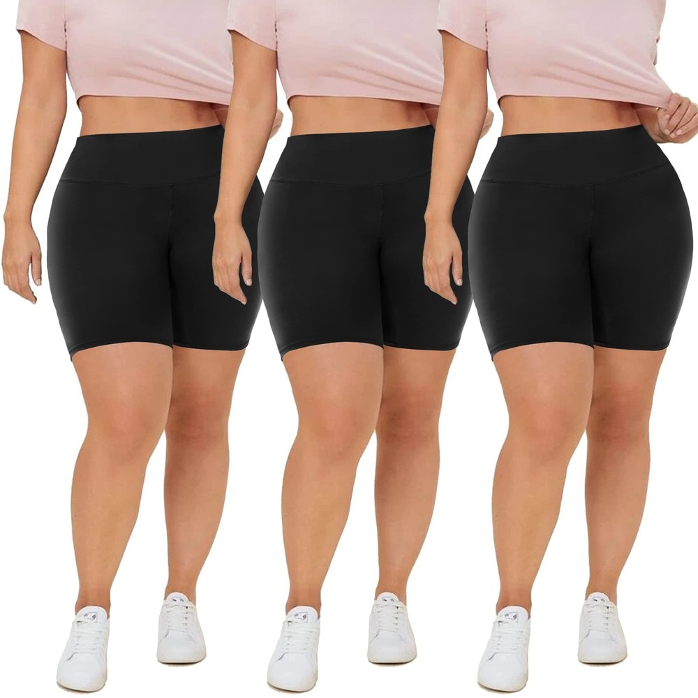 3 Pack Plus Size 8in Biker Shorts for Women – High Waisted Black Maternity Yo…