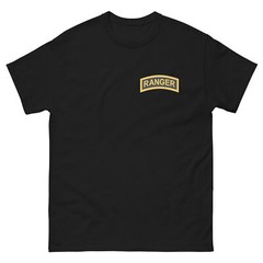 US Army Ranger Tab Men’s T-Shirt Military Veteran Regiment Left Chest Logo RLTW