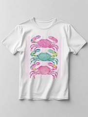 Colorful Crabs Beach T-Shirt Pink Blue Green Crab Summer Vacation Shirt