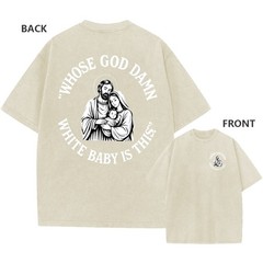 Men’s Vintage Oversized Washed T-Shirt Retro Funny Nativity Scene Casual Tee