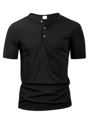 Men’s Short Sleeve Henley Shirt Slim Fit Casual Button Neck T-Shirt