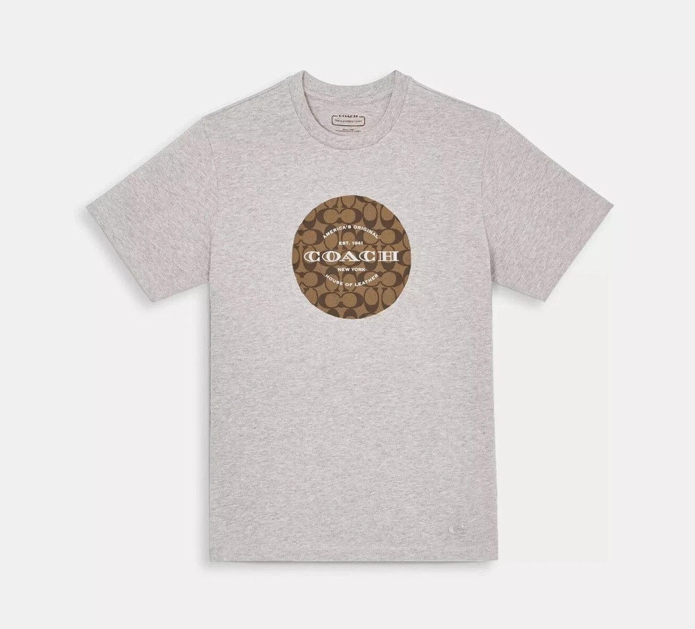 Coach Men’s Heather Grey Signature Organic Cotton T Shirt (C9140) Siz M/L/XL/XXL