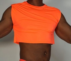 ADULT NEON SHORT SLEEVE PADDED SHOULDER CROPPED T-SHIRT SIZE SMALL