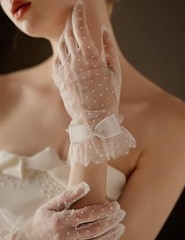 Lace Glove with Bow Wedding Floral Tulle Gloves Opera Tea Party Gloves for Fo…