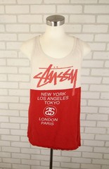Stussy World Tour Tank Top T-Shirt M 40″ Chest READ Bleached Spots Hole Cracking