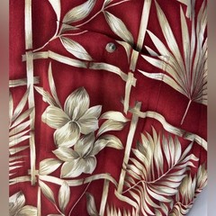 Pierre Cardin Casual floral. Red and Cream Button Down Shirt. 100% Rayon .