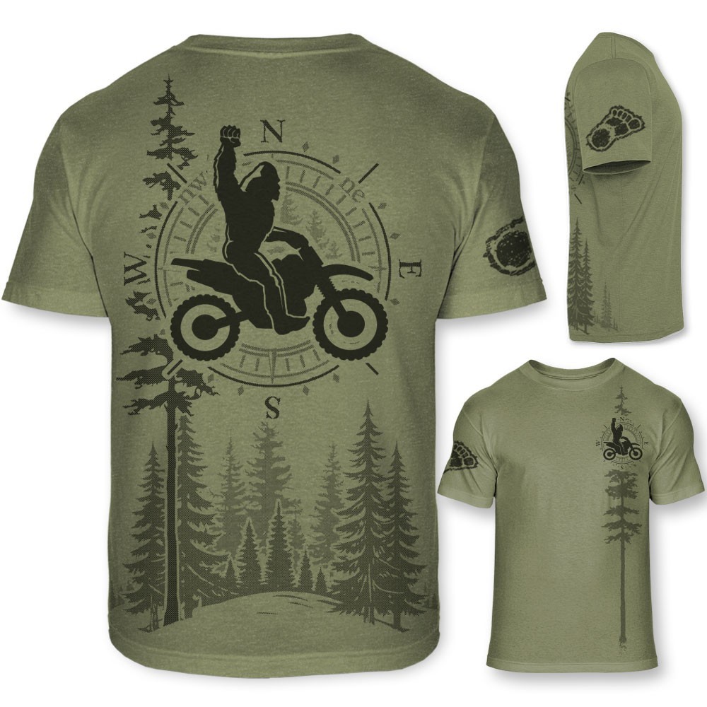 Bigfoot Dirt Biking T-Shirt – Funny Sasquatch Motocross T – No-Feel Print – F207