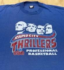 Rapid City Thrillers T-Shirt Screen Stars Vintage 80s CBA Basketball Mt Rushmore
