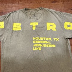 Travis Scott Astroworld T Shirt Mens XL Olive Green Flaming TV Houston Bleached