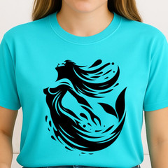 Mermaid Silhouette T-Shirt | Ocean Wave Illustration Tee, Mermaid Vibes Shirt