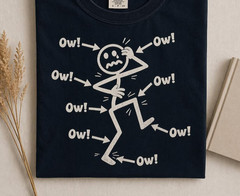Pain Stick Figure Shirt: Ow Meme Humor Graphic, Minimalist Sarcastic Joke Tee