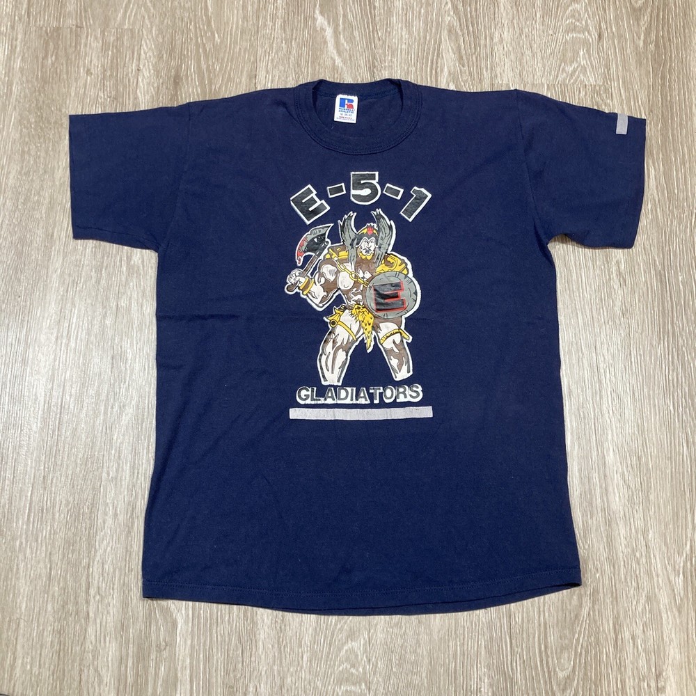 Gladiators Shirt M Vintage 80s 90s E-5-1- Amos Warrior Axe Shield Fighter Tee
