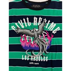 Civil Regime T-Shirt Mens Medium Green Navy Striped Phoenix Graphic Excellent