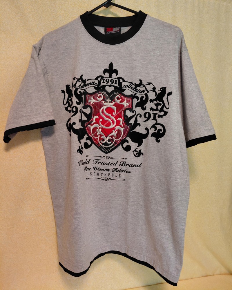 Y2K South Pole Royal Crest Gray Graphic Shirt Size L 1991 Collection – VGC!