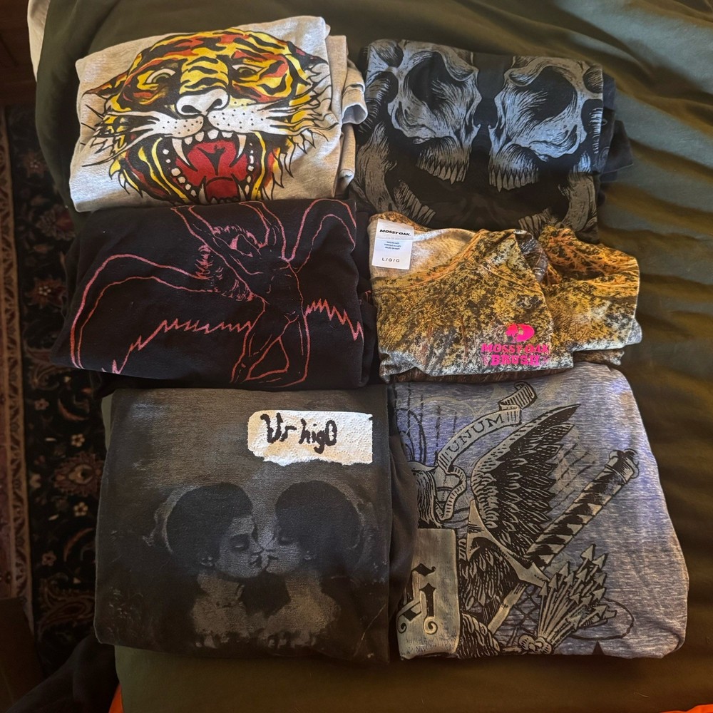Graphic T-Shirts 6 Piece Lot Men’s Large Bundle Y2K Mossy Oak Led Zeppelin