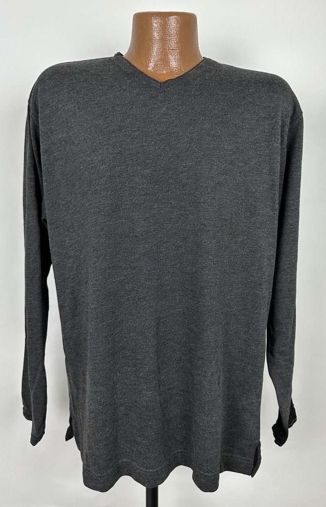 Vintage 90s V-Neck Shirt Men Large Minimal Gray Heavy Rayon Blend Robert Stock