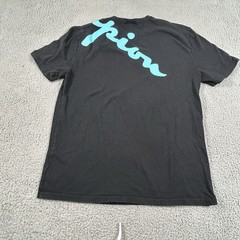 Champion Shirt Mens Medium Black Blue Pink Diagonal Script Big Logo T-Shirt