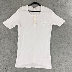 Diesel Henley Shirt Mens XL White Short Sleeve Cotton Logo Patch Slim Fit