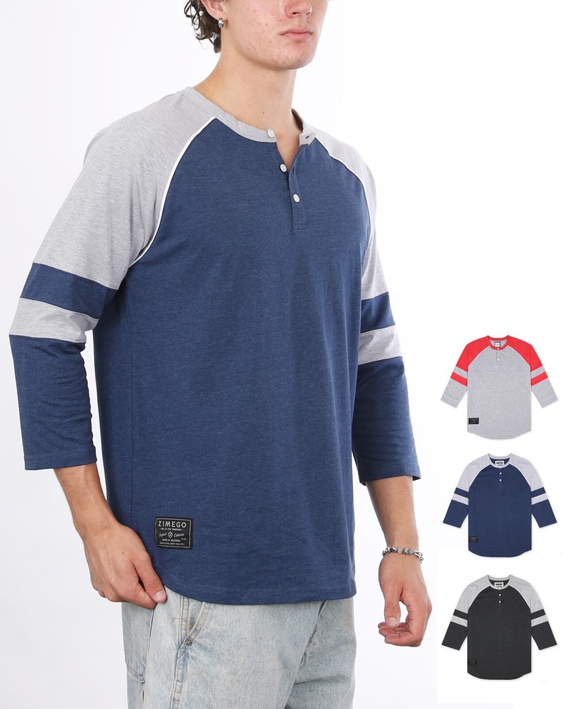 ZIMEGO Mens Contrast Raglan 3/4 Sleeve Active Casual Baseball Henley T-Shirts