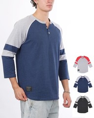 ZIMEGO Mens Contrast Raglan 3/4 Sleeve Active Casual Baseball Henley T-Shirts