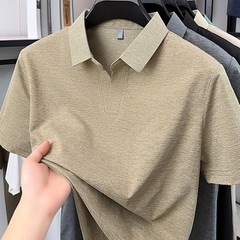 Short Sleeve V Neck Lapel T-Shirt for Men Breathable Business Casual Top