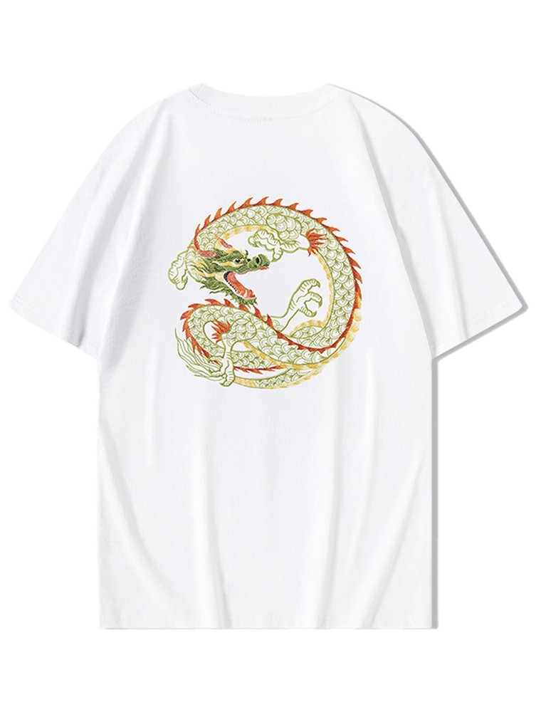 Niepce Men’s Golden Dragon Embroidery Tee Japanese Streetwear T-Shirt