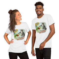 Cat Slip Happens Funny T-Shirt Front Only Random Meme White Silver Unisex