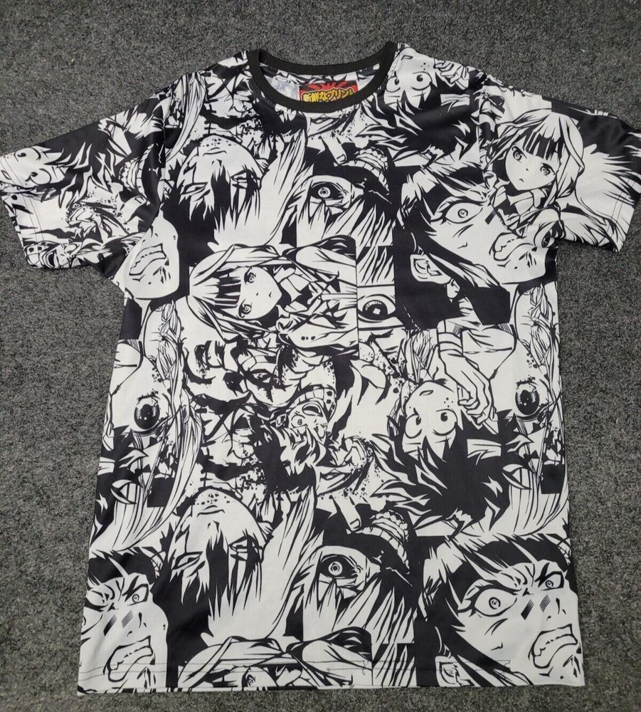 Fresh Prints Of Tokyo Drill Clothing Co. Shirt Mens Small White Black Print Tee