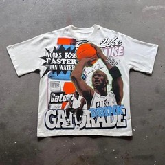 Men’s Summer Retro Letter Portrait Printed T-shirt Boxy Fit Y2k Urban Streetwear