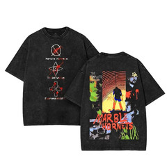 Marble Hornets Horror Washed T-Shirt Graphic Tee Vintage Washed Cotton T-shirt