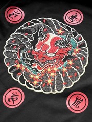 Niepce Red Demon Embroidered Tee Japanese Streetwear T-Shirt for Men
