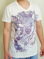 Magical Carp Koi Fish T-Shirt Men V-Neck Japanese Irezumi Tattoo Style