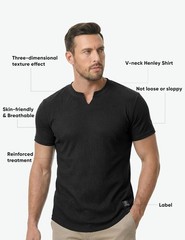 Mens Muscle Slim T Shirts Texture V Neck Longline Henley Gym