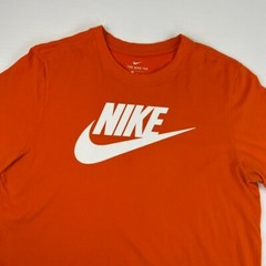 Nike Shirt Men Large Center Swoosh Spell Out Dri Fit Orange Work Party Core Ex