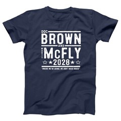 Doc Brown McFly 2028 Election – funny 80s comedy movie Xs-5x Unisex Soft Tshirt