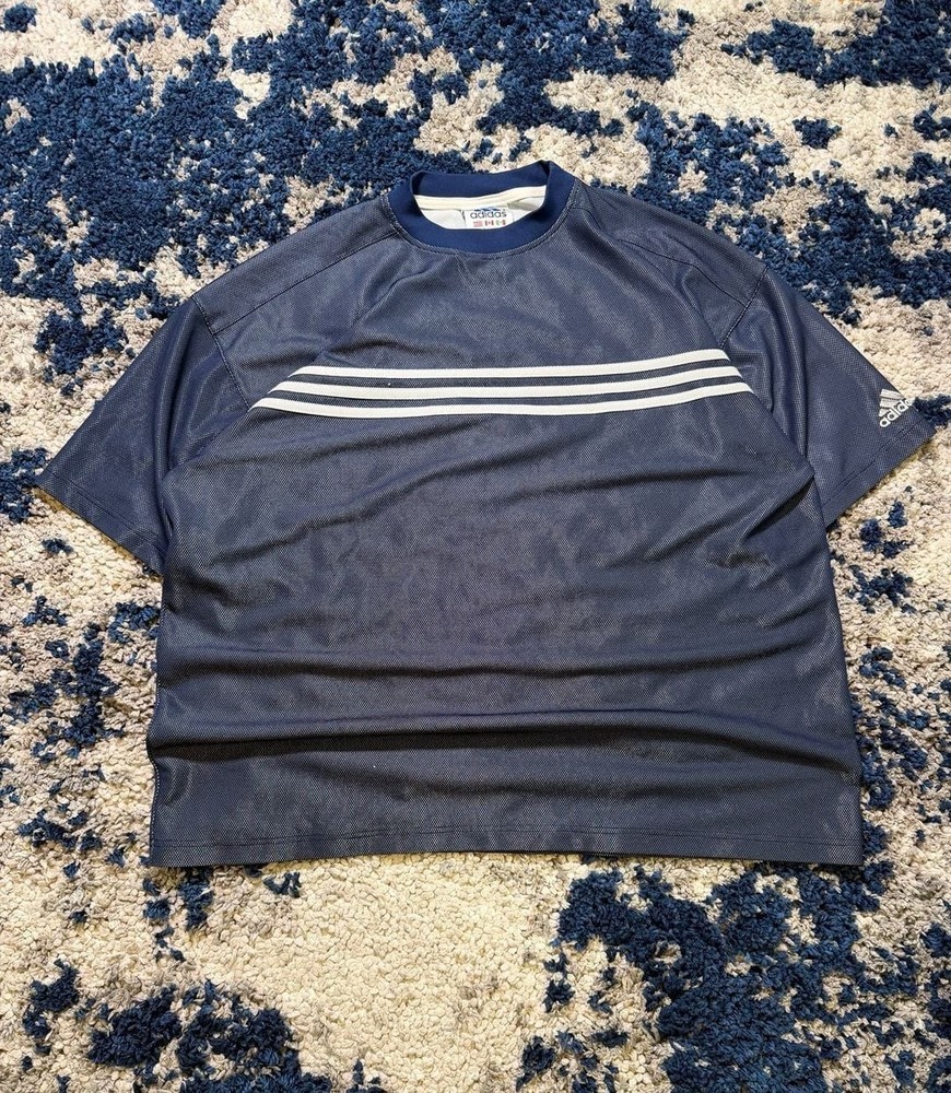 Vintage 90s Adidas Mesh Athletic Jersey T-Shirt Navy Blue
