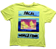Vintage Akademiks Shirt Mens Large Hi-Vis Yellow Puff Print Palm World Tour Y2K