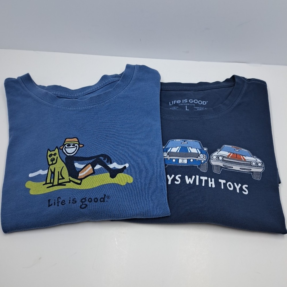 Life Is Good Men’s Large Crusher Lite T Shirt Lot Of 2 Blue Short Sleeve