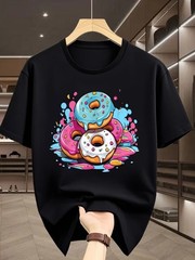 Men’S T-Shirt with Colorful Donut Print, Featuring Blue And Pink Paint Splashes