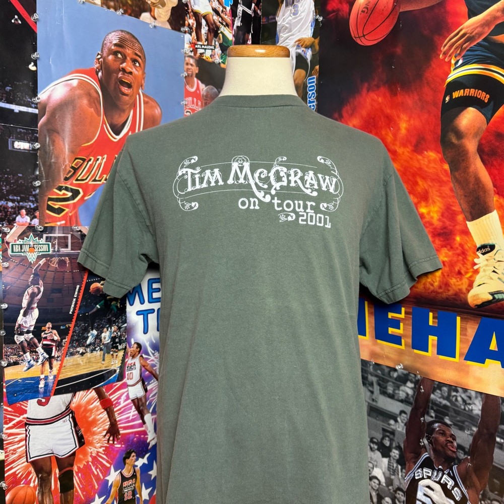 Tim McGraw on Tour 2001 T Shirt Men’s Green Graphic Tee Set This Circus Down