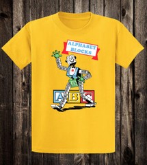 Retro Ad Art Novelty Tee T Shirt ABC Alphabet Blocks Nostalgia Toy Toys