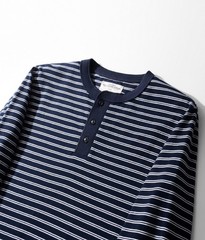 Mens Long Sleeve Striped Henry Shirt 300G Heavyweight Sailor T-Shirt Casual TEE